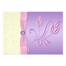 Lavender, Pink and Ivory Wedding Invitation