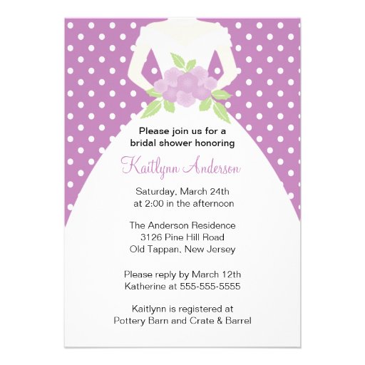 Lavender Polka Dot Bride Bridal Shower Invitation
