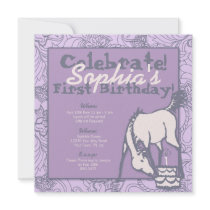 Lavender Pony Girl's First Birthday Personalized Invite