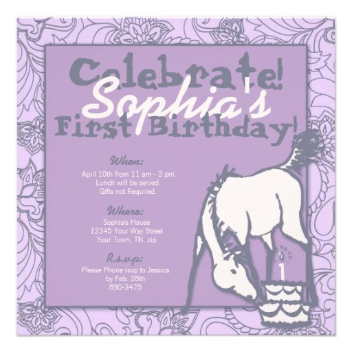 Lavender Pony Girl's First Birthday Personalized Invite