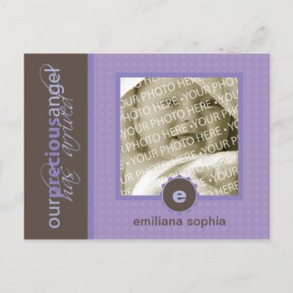 Lavender Precious Angel Flat Birth Announcement postcard