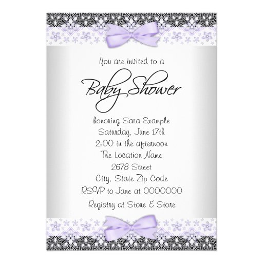 Lavender Purple and Gray Vintage Baby Girl Shower Announcement