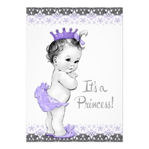 Lavender Purple and Gray Vintage Baby Girl Shower Invites