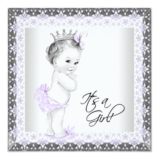 Lavender Purple and Gray Vintage Baby Girl Shower Custom Invites