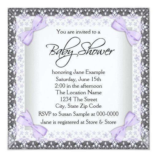 Lavender Purple and Gray Vintage Baby Girl Shower Custom Invites