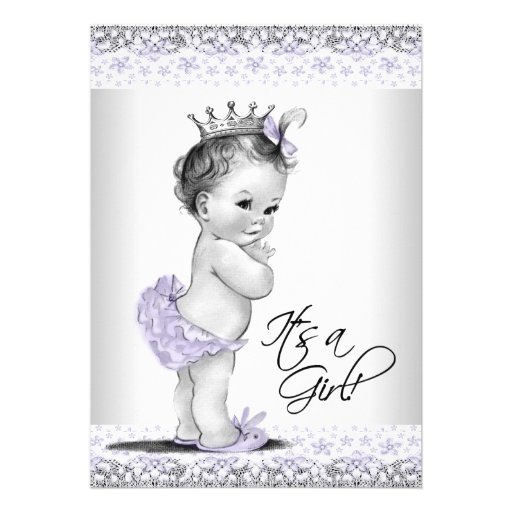 Lavender Purple and Gray Vintage Baby Girl Shower Custom Invites