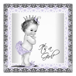 Lavender Purple and Gray Vintage Baby Girl Shower Custom Announcements