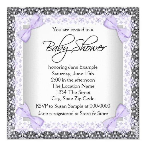 Lavender Purple and Gray Vintage Baby Girl Shower Custom Announcements