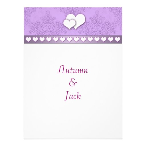 Lavender Purple and White Damask with Hearts Announcements