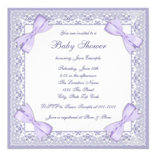 Lavender Purple Baby Girl Shower Invites