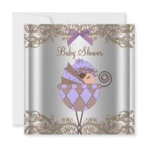 Lavender Purple Brown Lace Girl Baby Shower Custom Invites