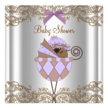 Lavender Purple Brown Lace Girl Baby Shower Personalized Invitations
