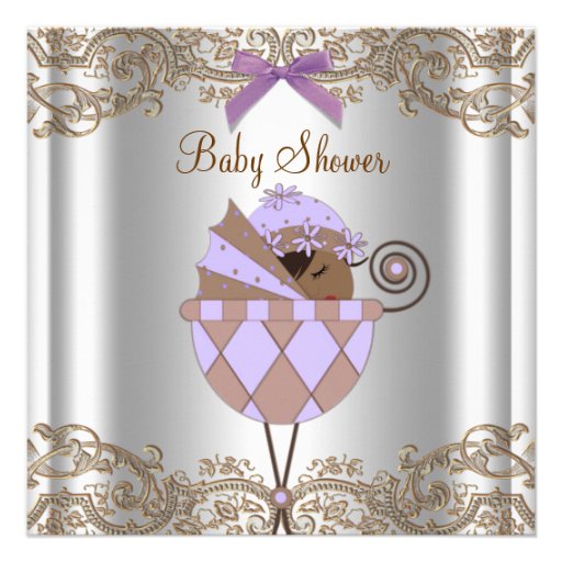 Lavender Purple Brown Lace Girl Baby Shower Personalized Invitations