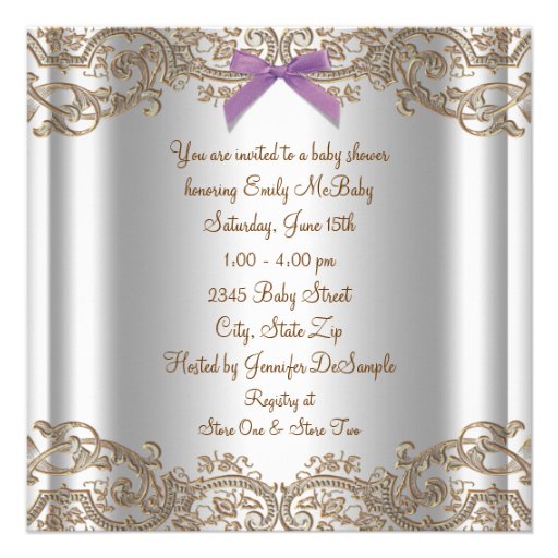 Lavender Purple Brown Lace Girl Baby Shower Personalized Invitations