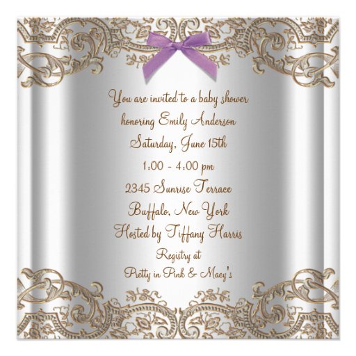 Lavender Purple Brown Lace Girl Baby Shower Custom Invites