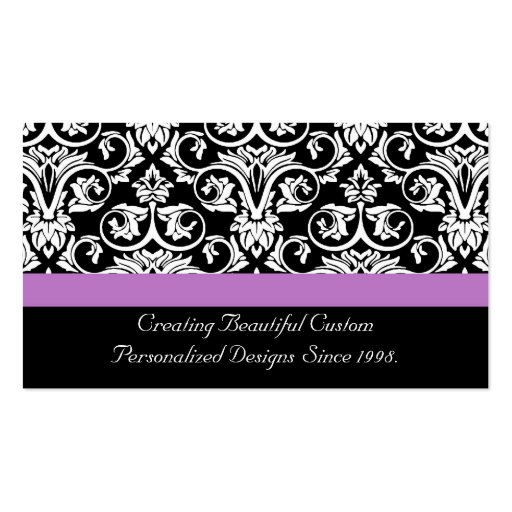 Lavender Purple Damask Black/White Business Card Templates (back side)