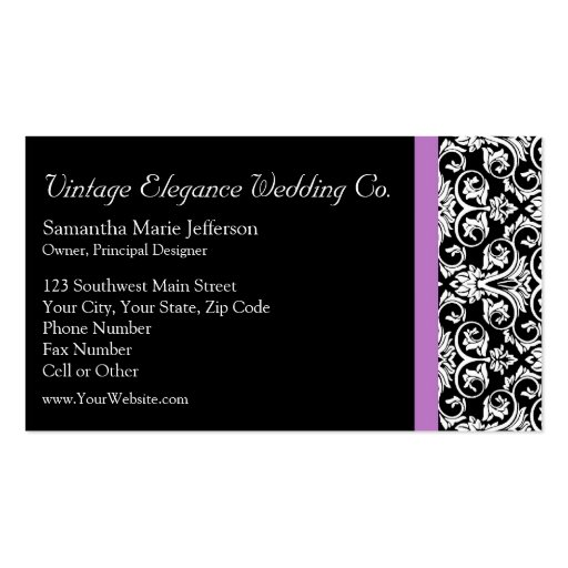 Lavender Purple Damask Black/White Business Card Templates
