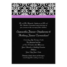 Lavender Purple Damask Black/White Custom Announcements