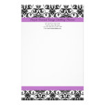 Lavender Purple Damask Black/White Custom Stationery