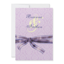 Lavender Purple Damask & Bow Wedding Invitation invitation