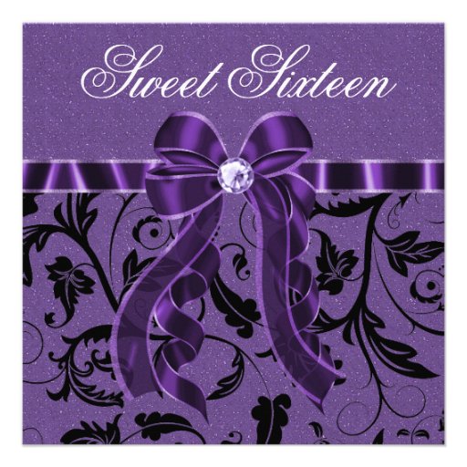 Lavender Purple Glitter Sweet Sixteen Birthday Personalized Announcement