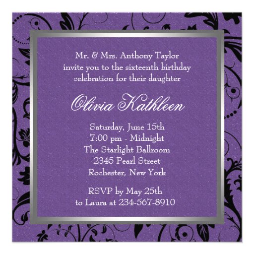 Lavender Purple Glitter Sweet Sixteen Birthday Personalized Announcement