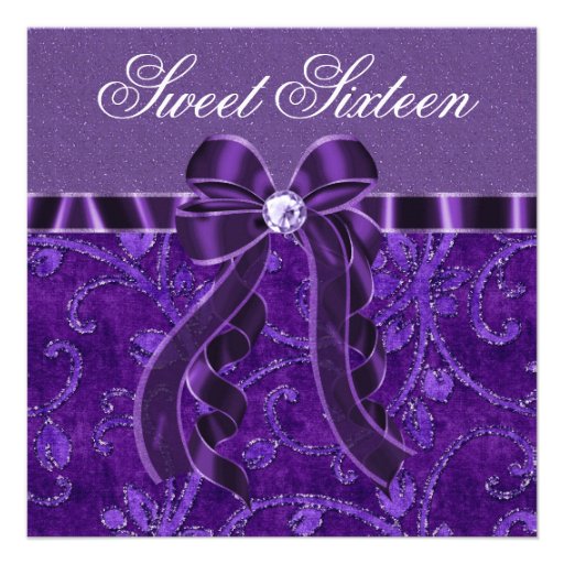 Lavender Purple Glitter Sweet Sixteen Birthday Custom Invites