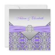 Lavender Purple Lace Diamond Ribbon Wedding invitation