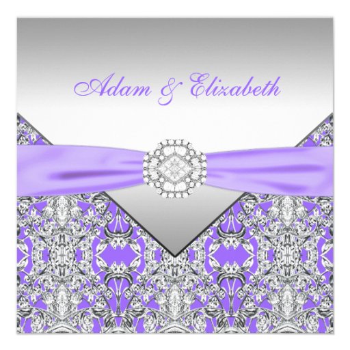 Lavender Purple Lace Diamond Ribbon Wedding Personalized Invitation