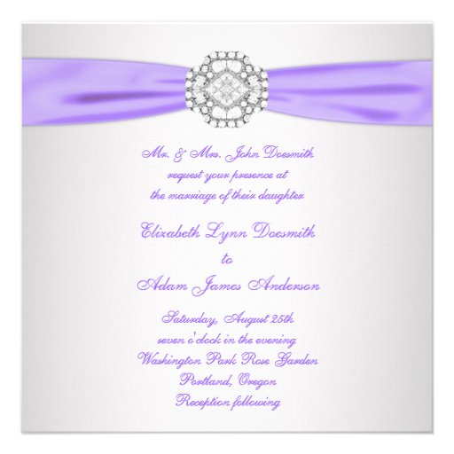 Lavender Purple Lace Diamond Ribbon Wedding Personalized Invitation