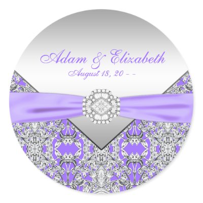 Lavender Purple Lace Diamond Wedding Favor Labels Round Sticker by 