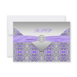 Lavender Purple Lace Diamond Wedding RSVP Invitation