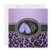 Lavender Purple Leopard Baby Girl Shower Personalized Announcements