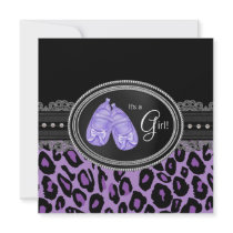 Lavender Purple Leopard Baby Girl Shower Custom Invitations
