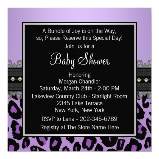 Lavender Purple Leopard Baby Girl Shower Personalized Announcements
