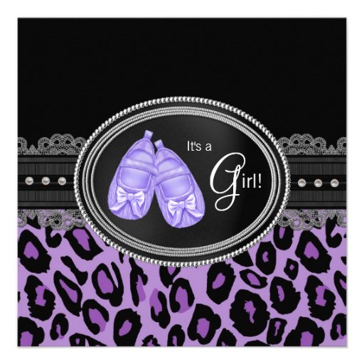 Lavender Purple Leopard Baby Girl Shower Custom Invitations