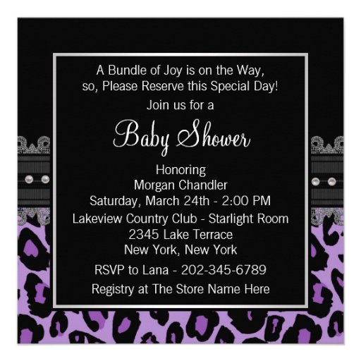 Lavender Purple Leopard Baby Girl Shower Custom Invitations