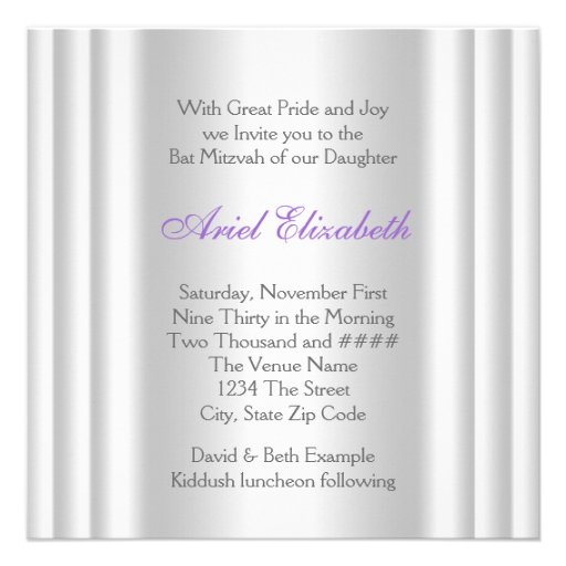 Lavender Purple Photo Bat Mitzvah Invitation