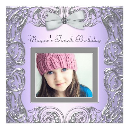 Lavender Purple Photo Girls Fourth Birthday Party Custom Invitation
