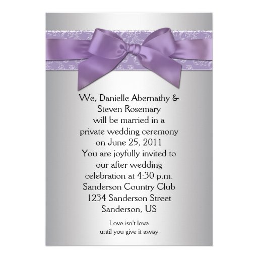Lavender Purple Silver Brocade Ribbon Post Wedding Personalized Announcements