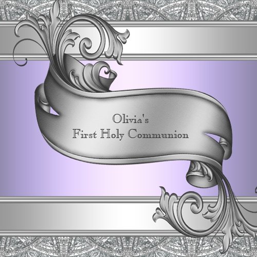 Lavender Purple Silver Cross Girls First Communion invitations