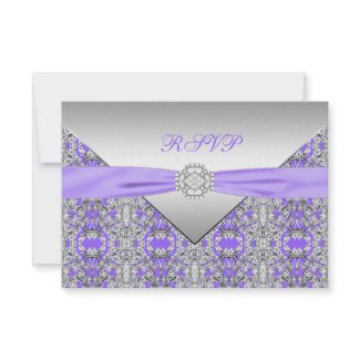 Lavender Purple Silver Lace Diamond Ribbon Wedding invitation