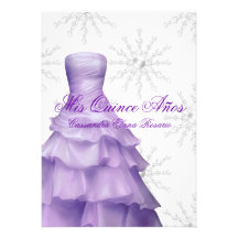 Lavender Purple Snowflakes White Quinceanera Personalized Invitation