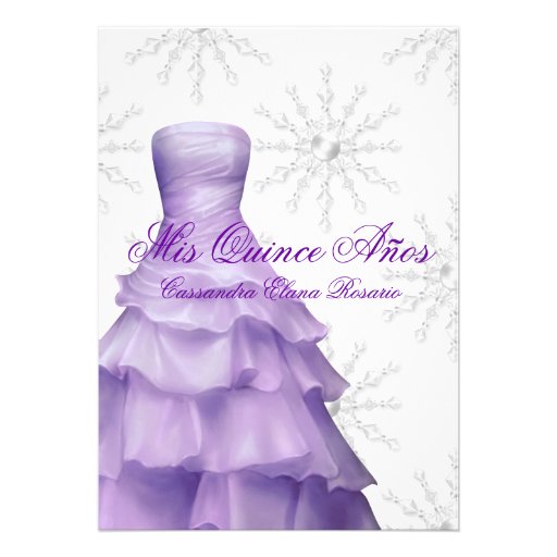 Lavender Purple Snowflakes White Quinceanera Personalized Invitation
