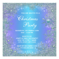 Lavender Purple Teal Blue Snowflake Christmas Personalized Invitation