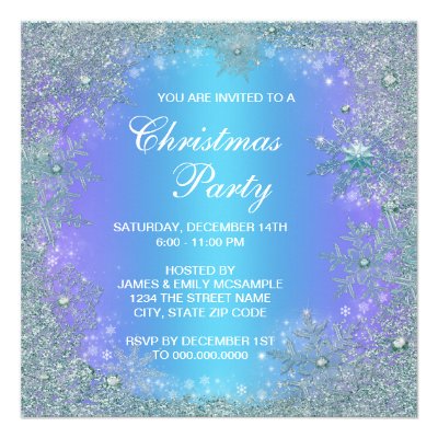 Lavender Purple Teal Blue Snowflake Christmas Personalized Invitation
