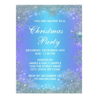 Lavender Purple Teal Blue Snowflake Christmas Custom Invites