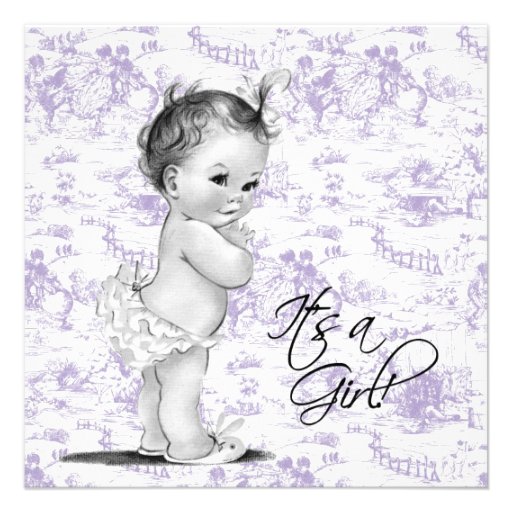 Lavender Purple Vintage Toile Baby Girl Shower Invite