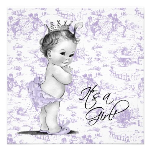 Lavender Purple Vintage Toile Baby Girl Shower Invites