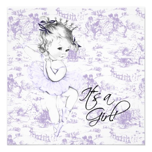 Lavender Purple Vintage Toile Baby Girl Shower Announcements